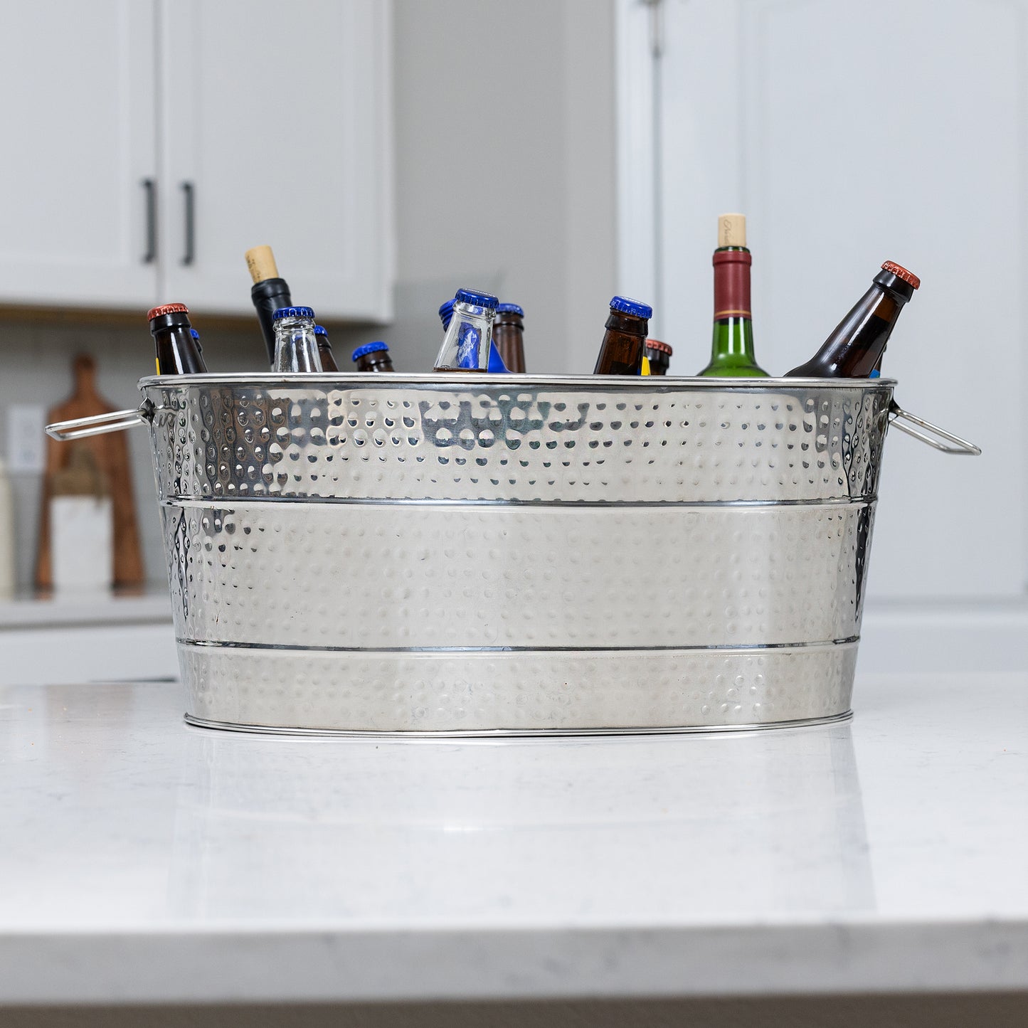 Personalized Large Hammered Stainless Steel Beverage Tub - Aspen