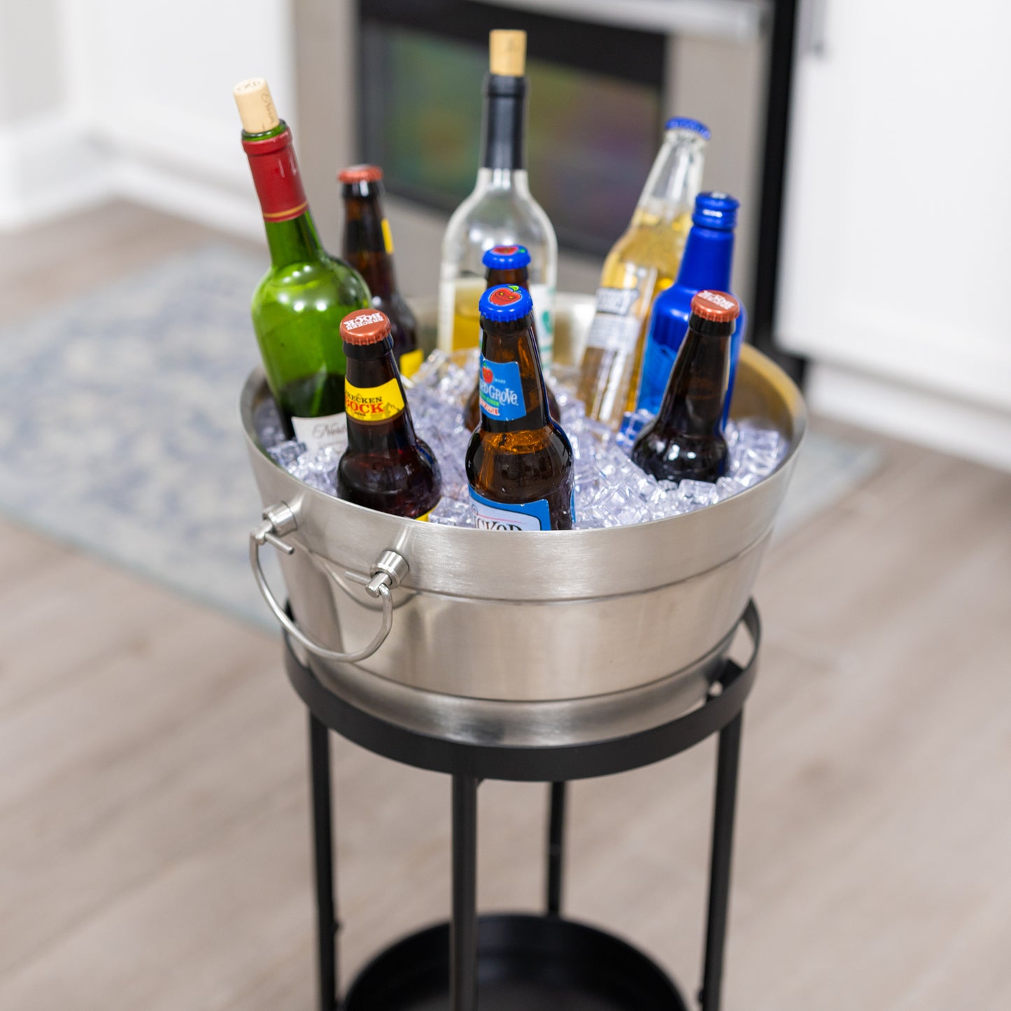 Personalized Insulated Brushed Ribbed Beverage Bucket with Floor Stand - BREKX Hammered Anchored with Stand