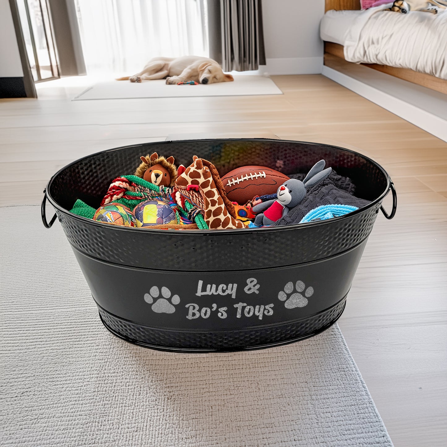 Personalized Metal Dog Toy Bin - Medium 15qt in Black