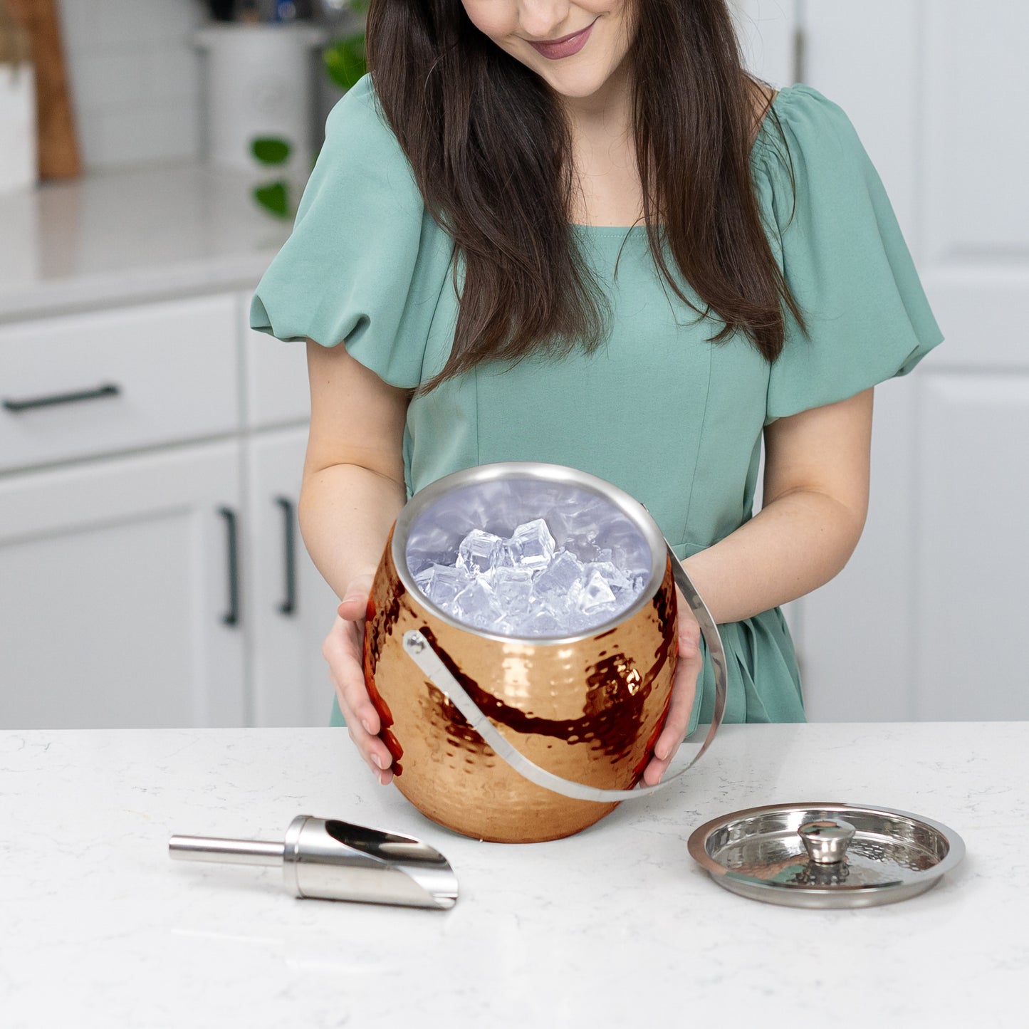 Rose Copper Iceberg Ice Bucket with Lid & Scoop Insulated Stainless Steel by BREKX