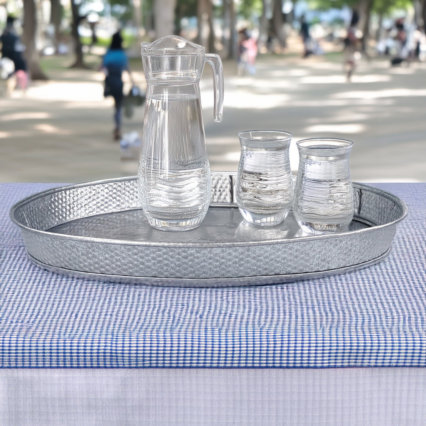 Serving Tray Hammered in Galvanized Silver - Kingston