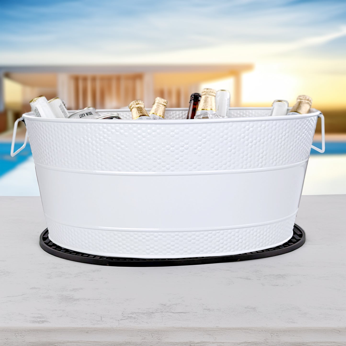 Personalized Beverage Tub with PVC Party Mat - Aspen White Finish