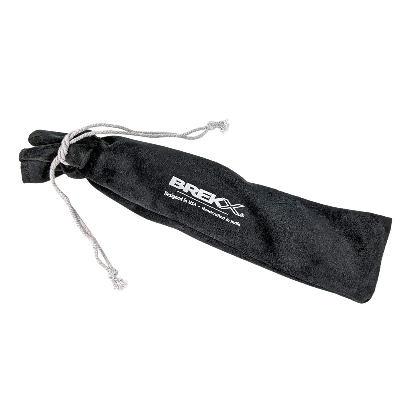 Metal bottle opener with convenient fabric black carrying case to keep it safe and clean when not in use.