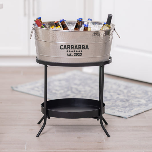 Personalized Beverage Tub Large Hammered with Floor Stand - Aspen Stainless Steel Finish