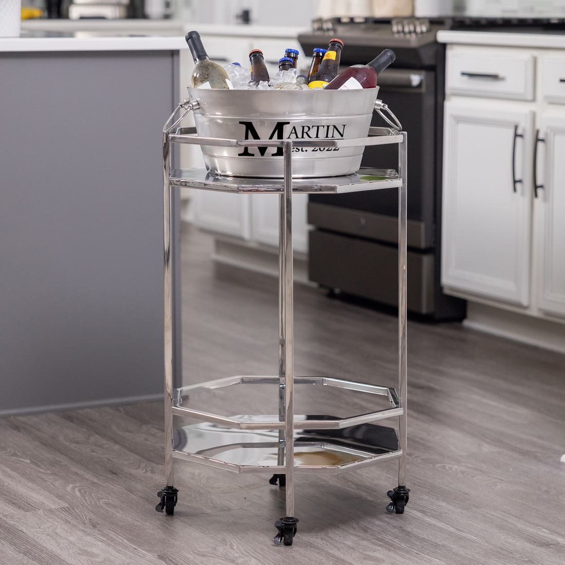 Personalized Rolling Cooler Bar Cart Meridian Cart and Ribbed Anchor