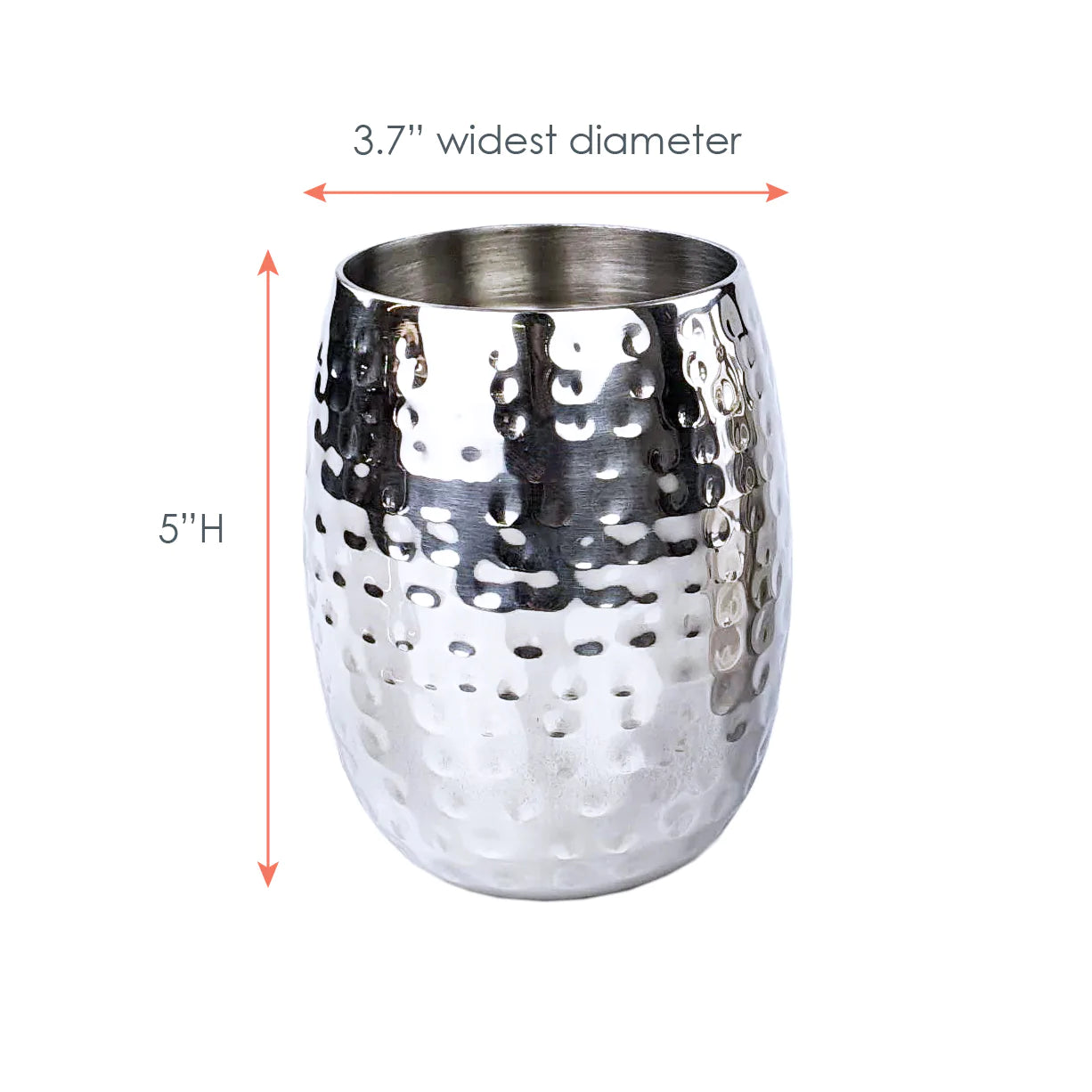 Large cocktail tumbler cup made of stainless steel.  Double wall insulated for the coldest drinks indoors or outdoors.  