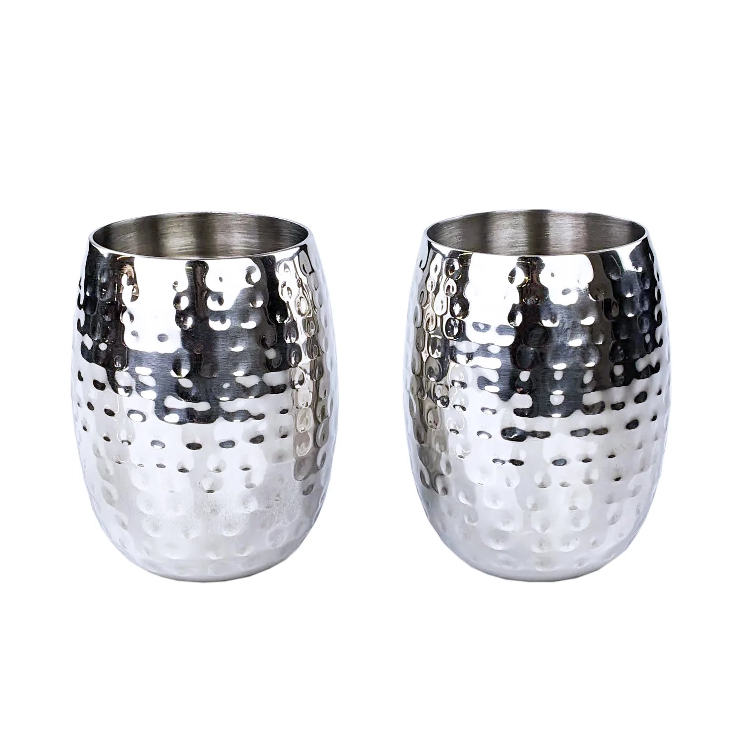 Metal cups set of 2 made of stainless steel to use for drinks, cocktails, beer, or wine.  Large size and hammered exterior.  Popular for moscow mules and sangria drinks.  use in the bar, kitchen, dining room, or patio to keep drinks extra cold at your next wedding, anniversary, or birthday party.